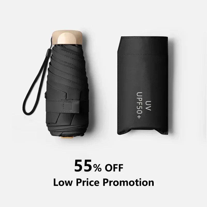 1Pc 55% オフミニ日傘ポケット雨傘ビニール折りたたみ UV 紫外線保護サンシェードポケットパラソルカプセル