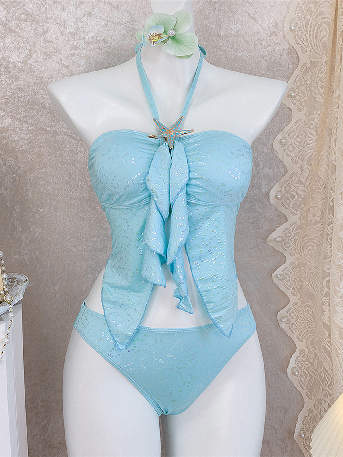 S - XL 新しい入浴者水着水泳メタルスタータンキニホルタービキニ女性水着女性水着 2 ピースビキニセット M46
