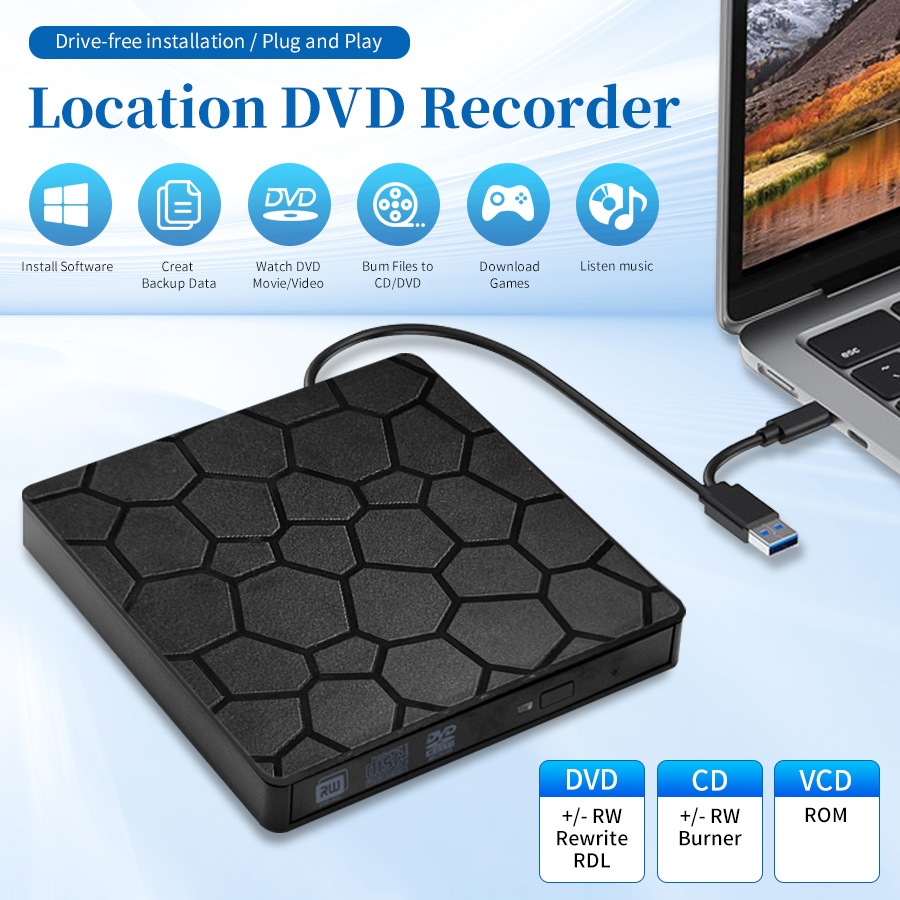 2 in 1 USB 3.0 TypeC 外部 DVD RW CD リーダー プレーヤー プレーヤー バーナー 超薄型ドライブ 光学式ポータブル ドライブ PC ラップトップ用