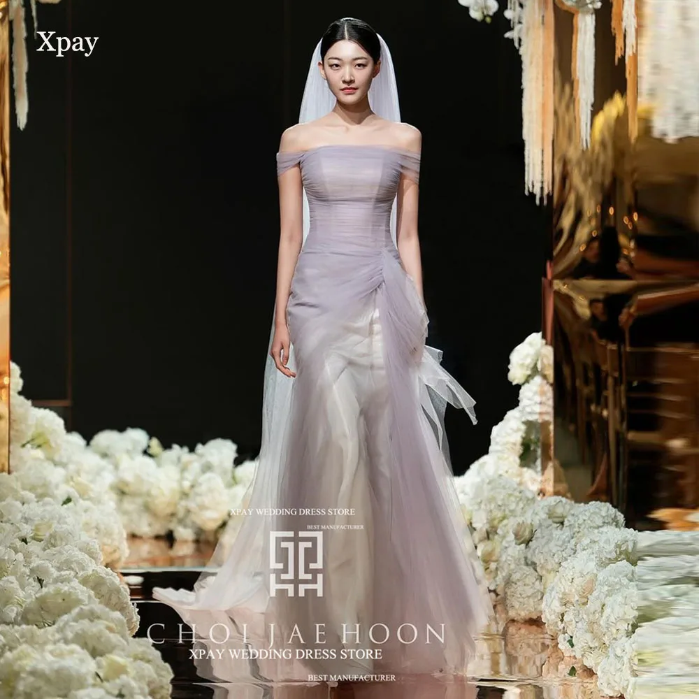 OLOEY エレガントなパープルマーメイド韓国イブニングドレスオフショルダーチュール結婚式の写真撮影コルセットフォーマルカスタマイズされたウエディングドレス