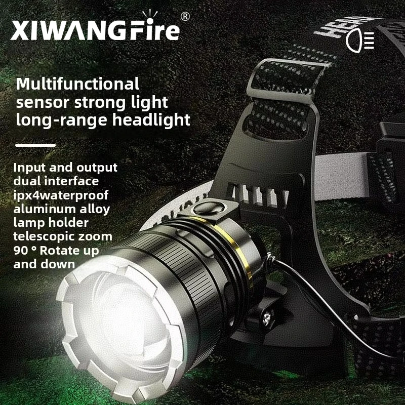 充電式ヘッドランプ超高輝度 LED ヘッドランプ 2*18650 バッテリーヘッドランプ作業灯、屋外釣り用ヘルメットライト
