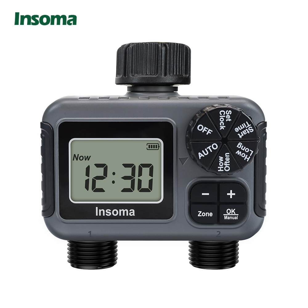 Insoma 2 ゾーンスプリンクラータイマープログラム可能なガーデンホースタイマー節水灌漑コントローラー芝生庭点滴システム IPX5