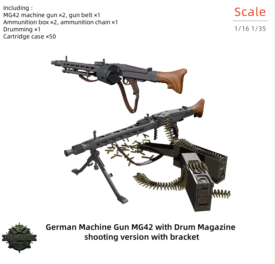 1/16 1/35 スケールクラシック 2PS ドイツ機関銃 MG42 ドラムマガジン射撃バージョンブラケット付き樹脂モデルキットミニチュア