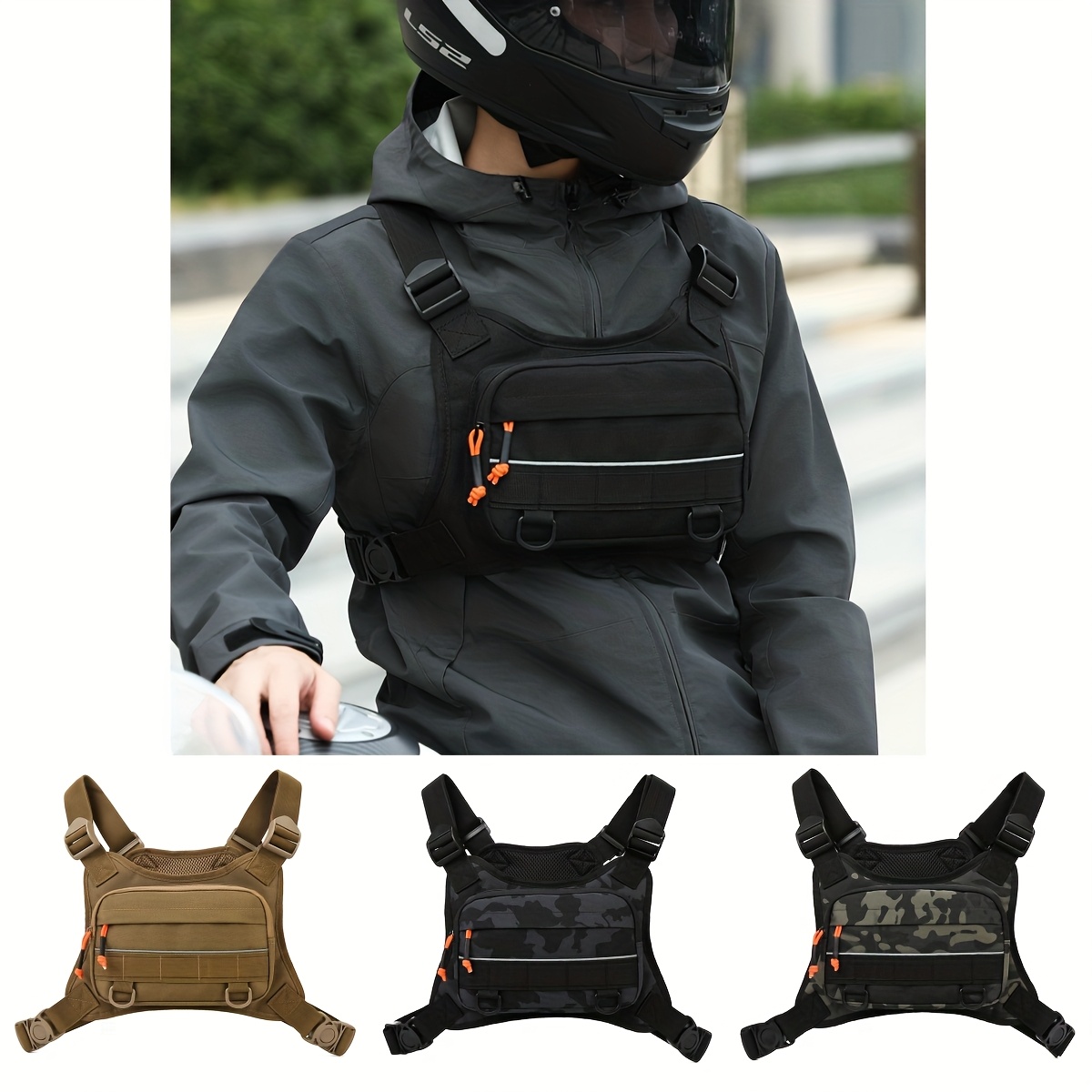1PC ベスト胸ストラップオートバイ収納袋自転車乗馬ポータブルバッグメンズ迷彩収納屋外ランニングファッションバッグ