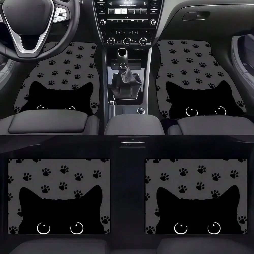 かわいい猫の足車のフロアマット 4 個ユニバーサル自動フットパッド漫画子猫パターンアンチスリップインテリアアクセサリーほとんどの車