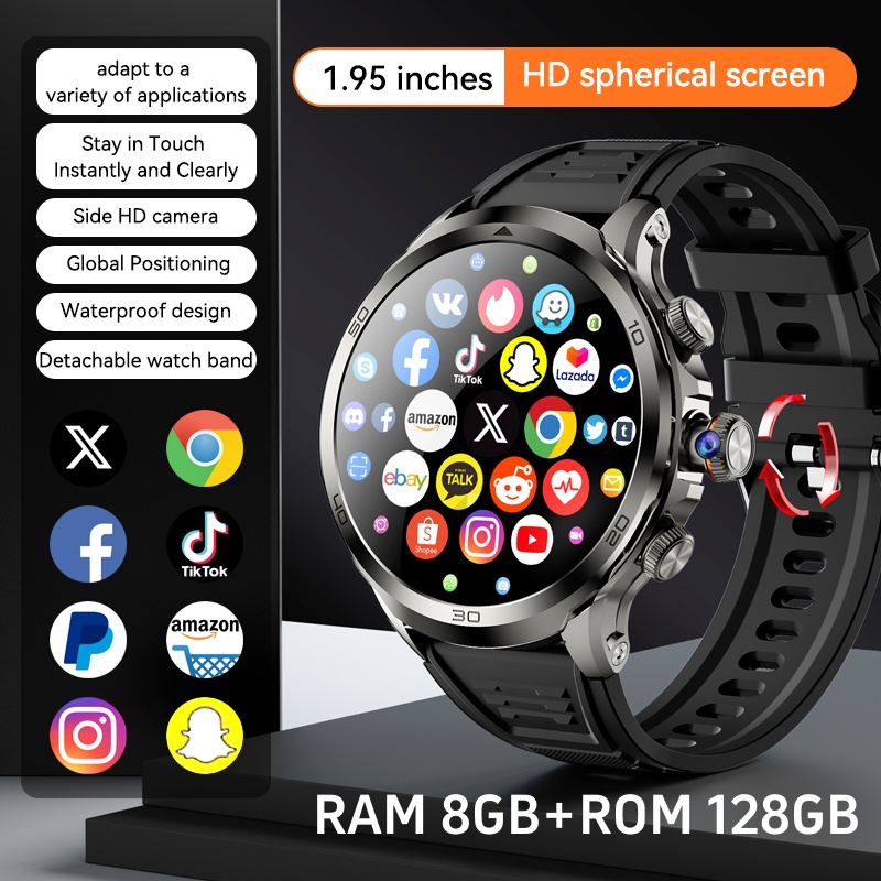 オリジナル H19 スマートウォッチ Android 10.0 スマートウォッチ 190 ° 回転カメラ GPS WIFI 1.95 インチ大型 Amoled 画面 256 ギガバイトストレージ