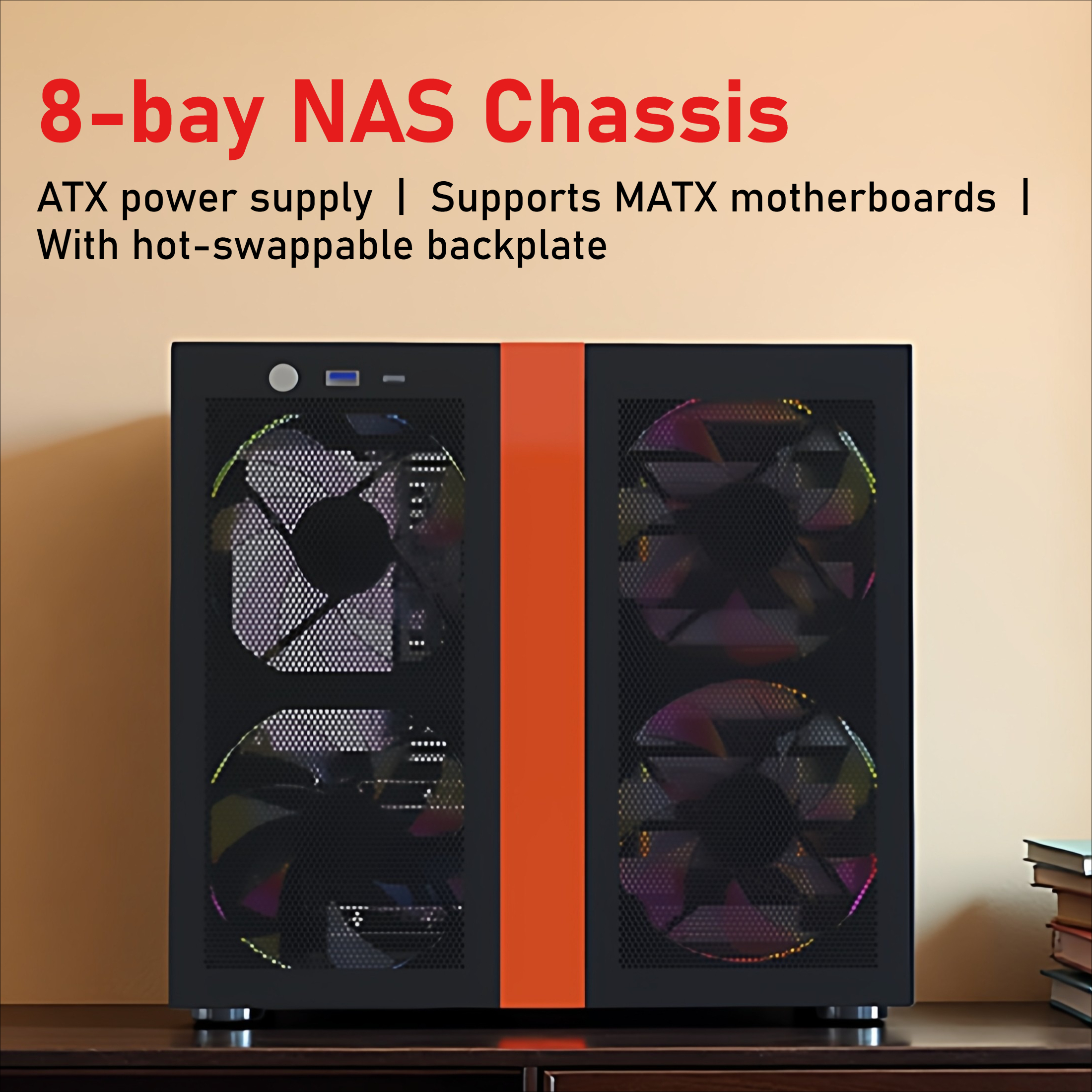 8ベイ NAS シャーシ ケース ホット スワップ ホーム サーバー シャーシ MATX サポート ATX PSU、8x3.5 HDD 2x2.5 SSD