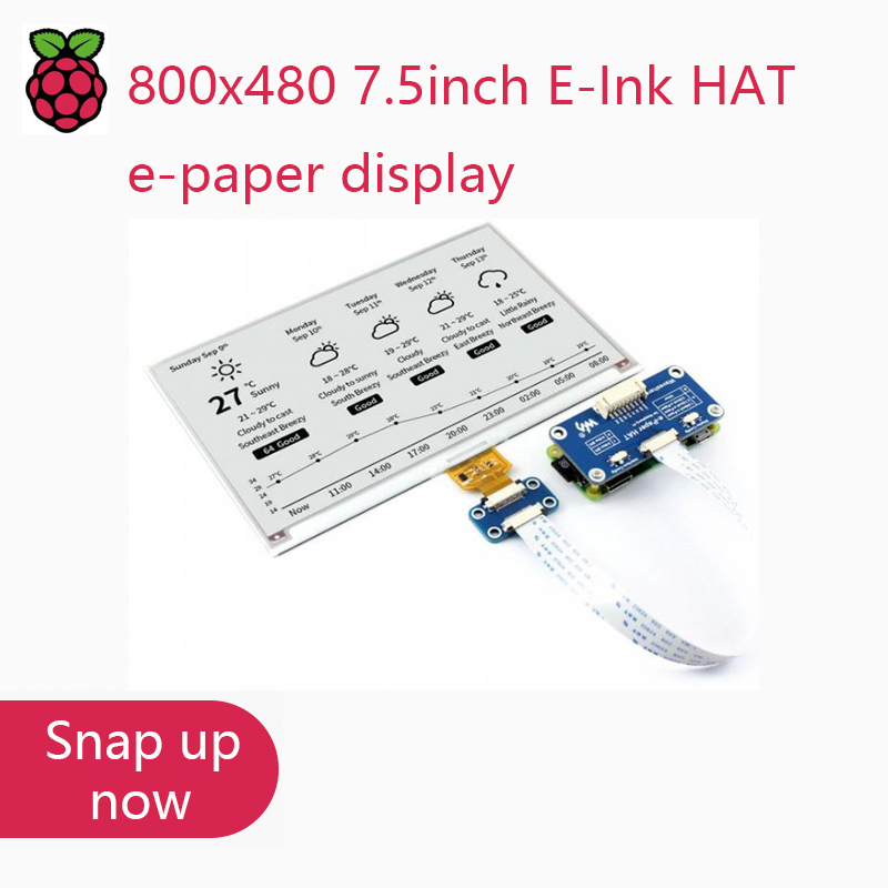 Waveshare 800x480 7.5 インチ E-Ink HAT 電子ペーパー ディスプレイは Raspberry Pi STM32 をサポート 2 色超低消費電力