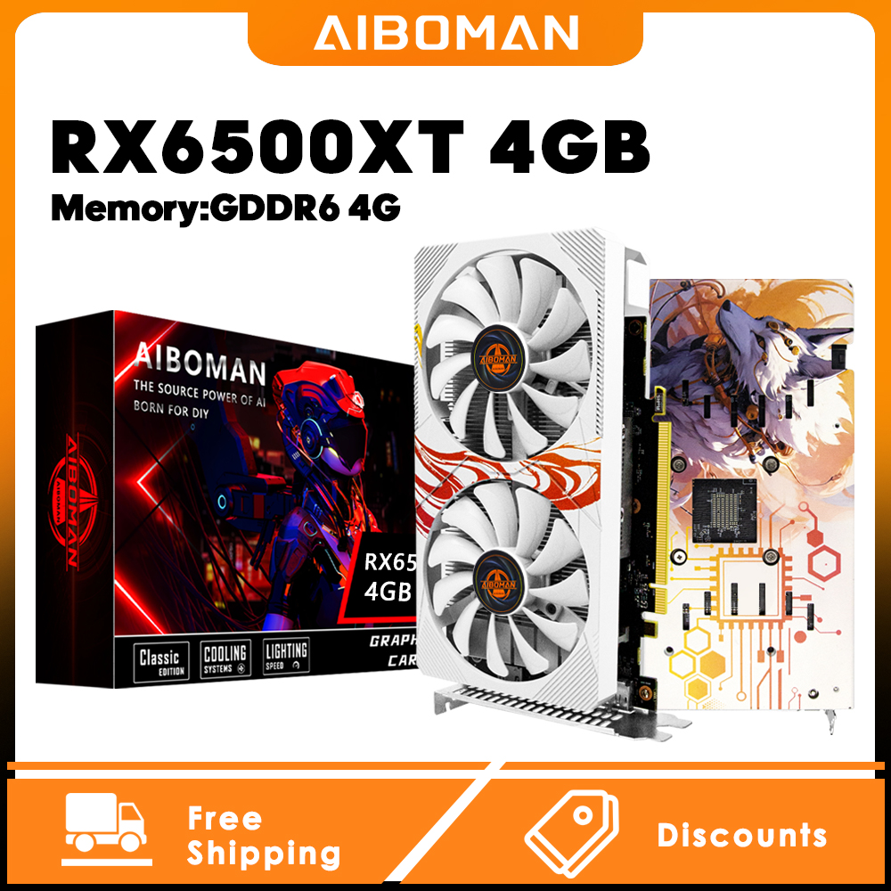 AIBOMAN RX6500XT 4G Fox Backboard Pattern GDDR6 64Bit Outputinterface HDMI*1+DP*1  gaming on computer graphics card