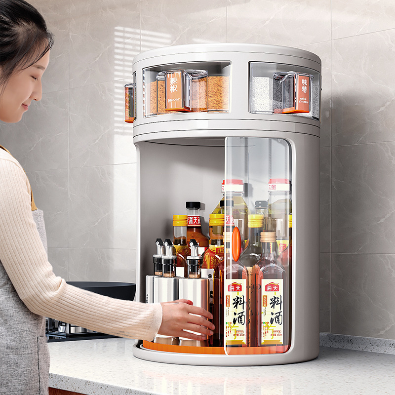 キッチン回転棚カウンタートップコーナー多機能収納スパイス収納ラウンド回転調味料収納ボックス