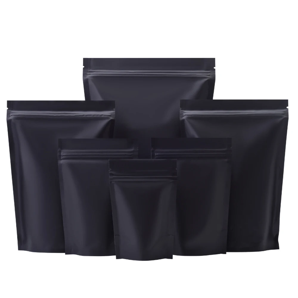 100 個マットブラックアルミマイラーホイルバッグジップロックスタンドアップティアノッチ Doypack キャンディチョコレートナッツスナック食品収納ポーチ