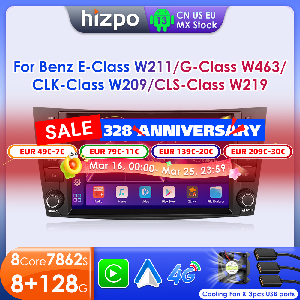Hizpo 8 "カーラジオステレオ ベンツ E クラス W211 2002-2009 CLS-CLK-G-Class W463 W209 W219 GPS ナビ AI Carplay マルチミディアプレーヤー