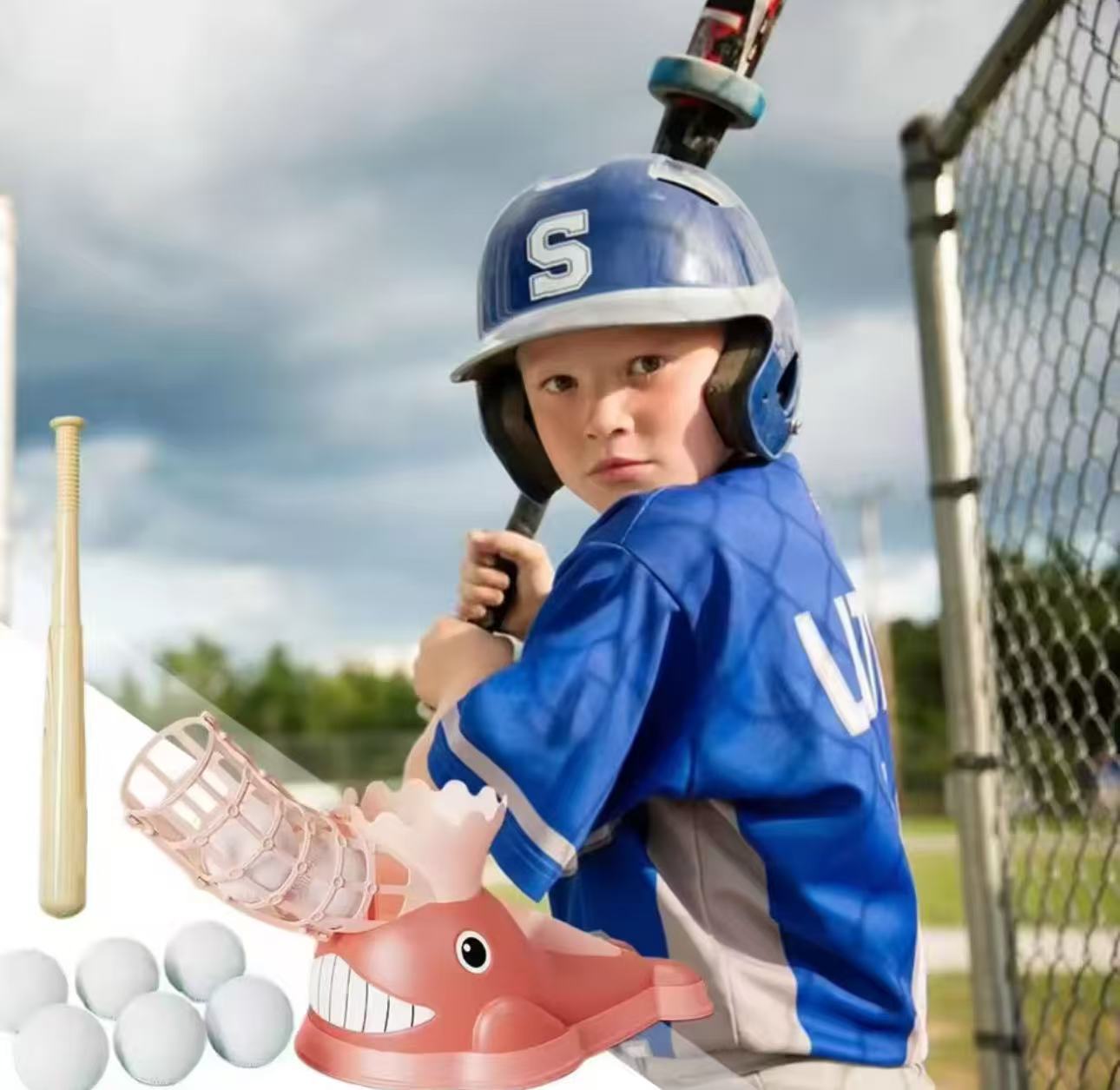 1pc baseball toy, backyard outdoor sports toy, adjustable automatic pitching baseball machine, game set, birthday gift for boys