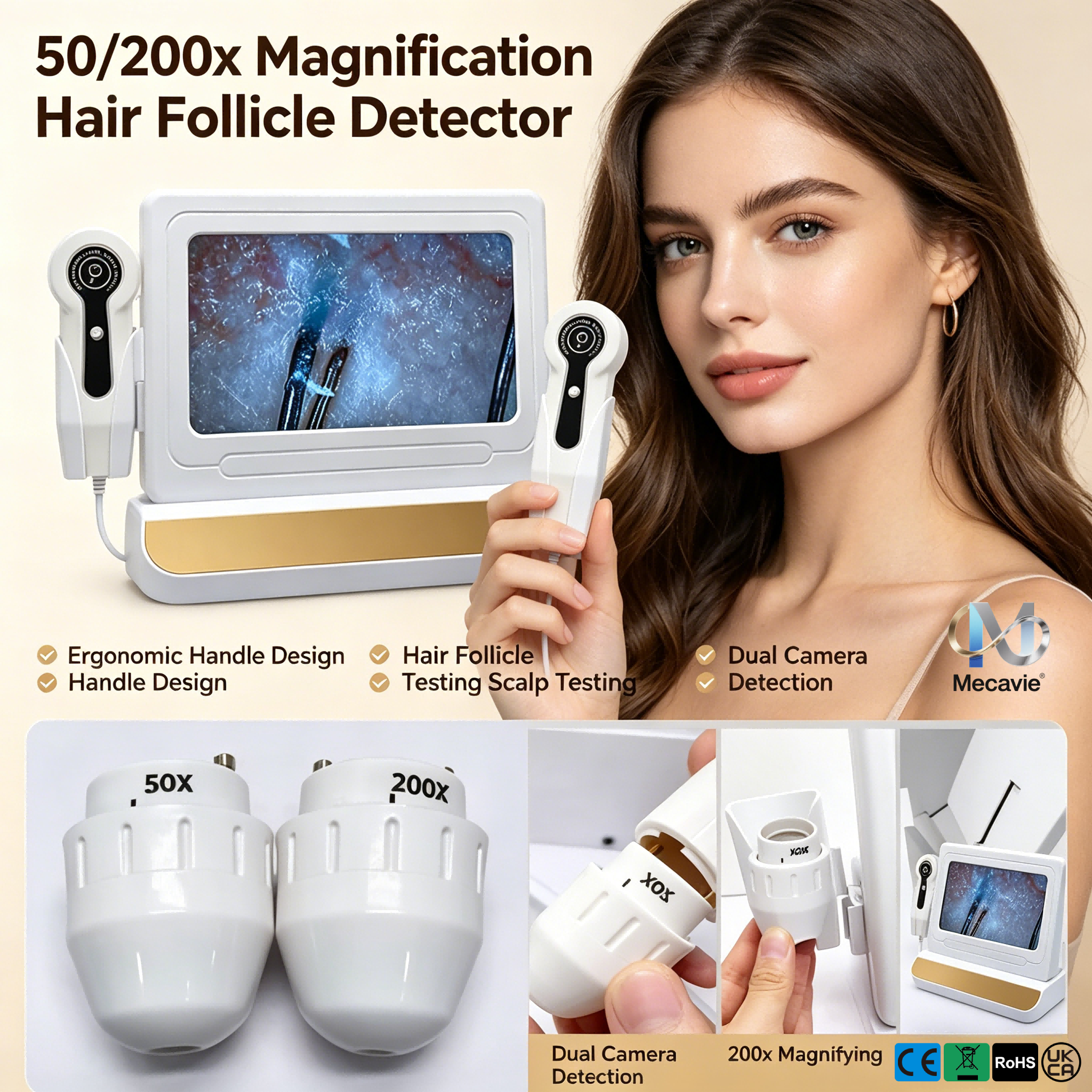 200/50X 皮膚毛頭皮検出器ダーマスコープ皮膚スキャナー機デジタル顕微鏡 HD 毛包皮膚アナライザー 10 インチ