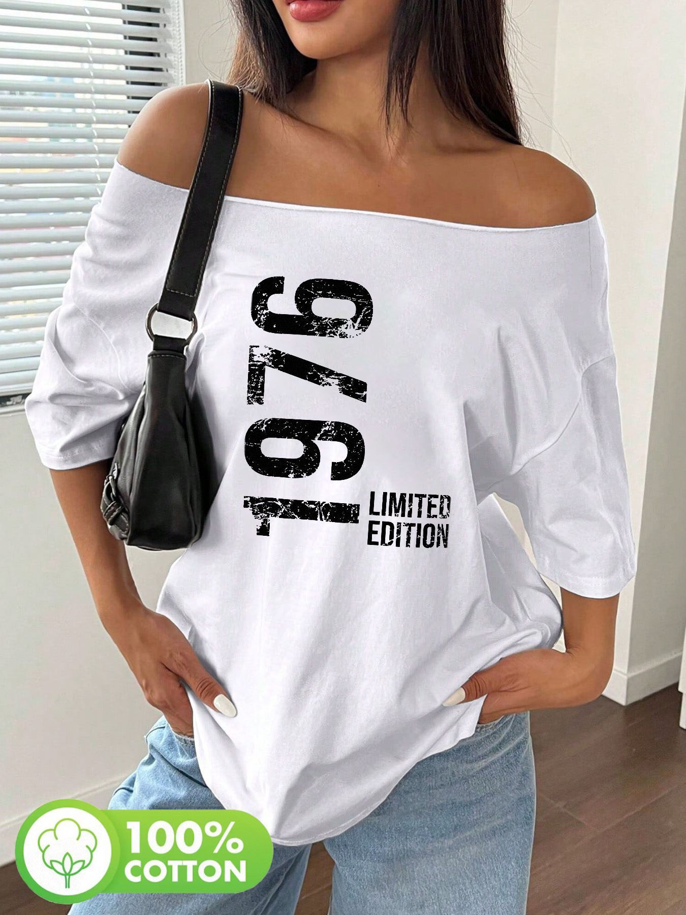 プラスサイズ綿 100% ショルダールーズプリント Tシャツ特大 Y2K スタイルグラフィック Tシャツ女性トップス夏オフショルダートップ