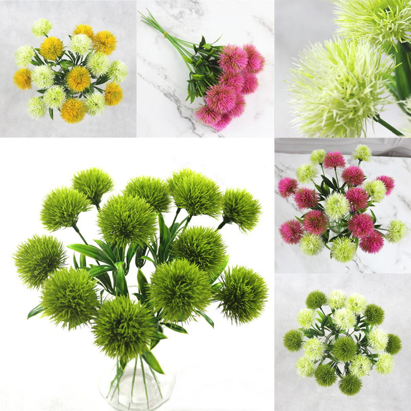 10/20 個人工植物タンポポの花束花瓶家の装飾結婚式の装飾造花緑紫フラワーアレンジメント