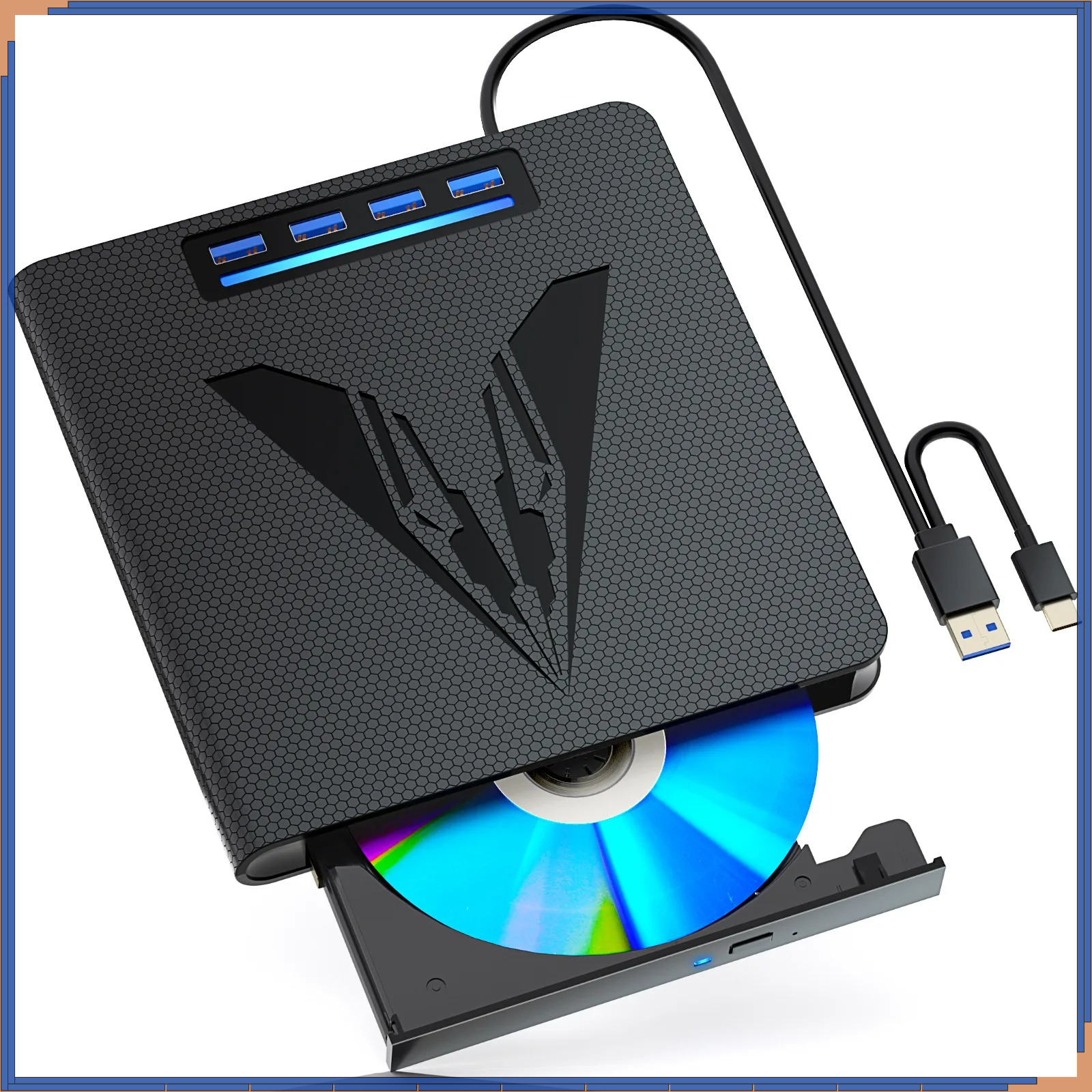 ポータブル CD/DVD ディスク ドライブ バーナー リーダー ライター プレーヤー ラップトップ PC 用 4 USB ポートと TF/SD カード スロットを備えた外部 CD DVD ドライブ
