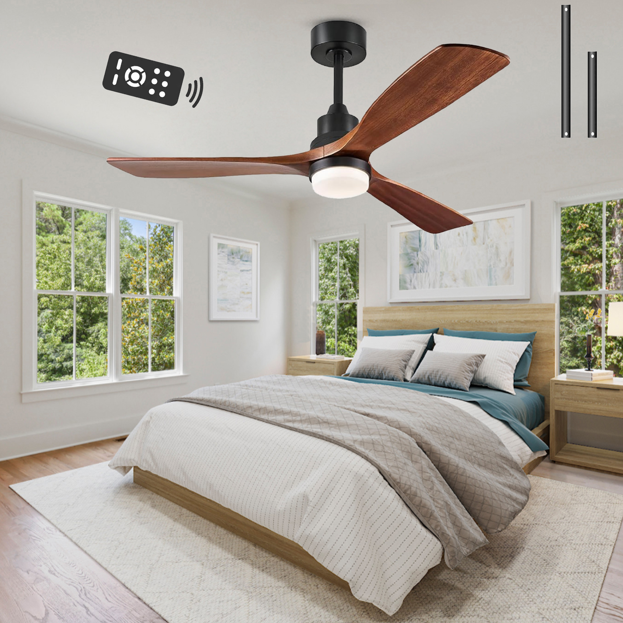 DC モーター Ventiladores デ Techofor リビングルームファンライト 42 52 60 インチ木製天井ファンライト付き 85-265V リモコン静音
