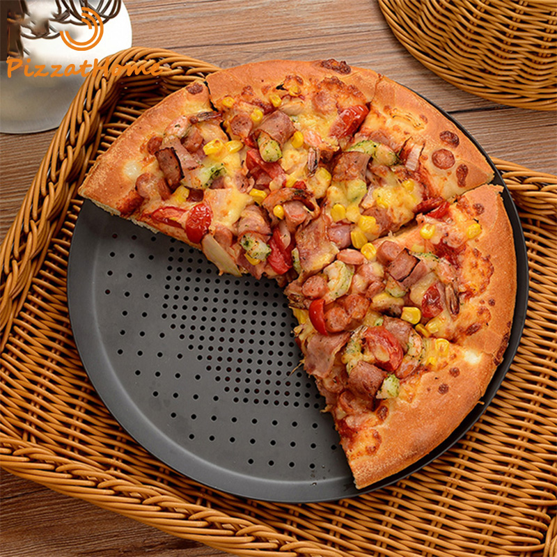 PizzAtHome 6 ～ 16 インチのピザパン穴あきアルミニウム合金ノンスティックプレート深皿耐熱皿ラウンドピザトレイベーキングツール