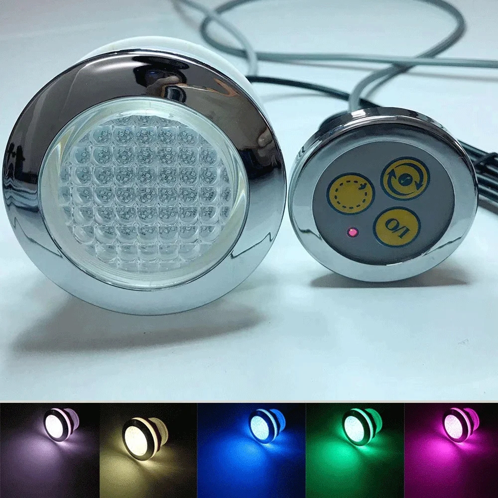 RGB 水中バスライト AC12V 100mA 68 ミリメートルクロムメッキ面カラフルな表面水中 LED プールライト LED 浴槽ランプ