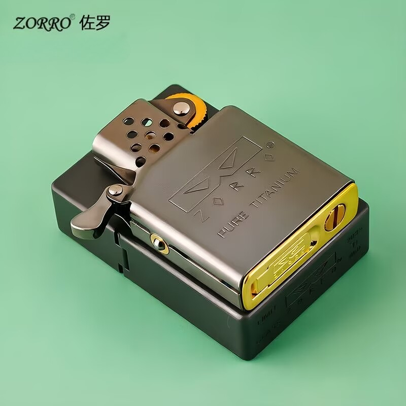 ZORRO チタン合金純チタンライトプレート純チタンムーブメント防風ランプオイルライター喫煙アクセサリーボックス付き