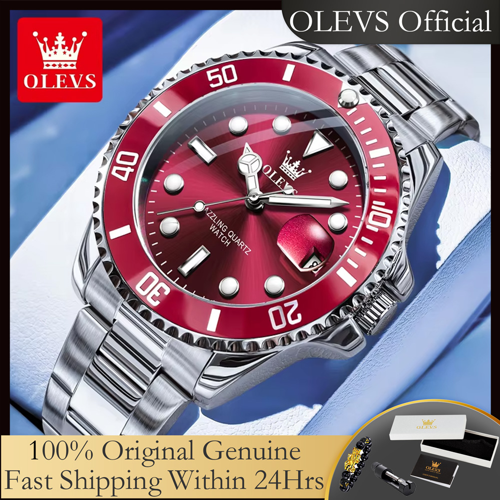 OLEVS 5885 オリジナルの高級ブランドダイビングクォーツ時計男性用ステンレス鋼防水発光自動日付メンズドレス腕時計