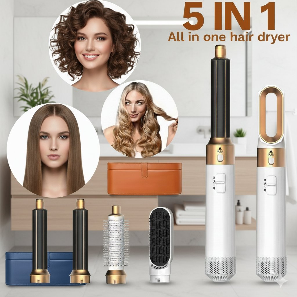 5 で 1 プロのヘアドライヤー熱風コームブラシヘアアイロンとヘアアイロン付きサロン品質のヘアスタイリング