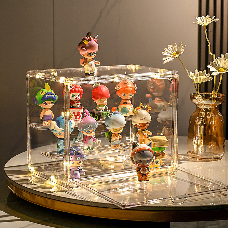 フィギュア用クリアディスプレイボックス フィギュアとブラインドボックス人形用の透明アクリル折りたたみおもちゃディスプレイケース アクションフィギュアオーガナイザー