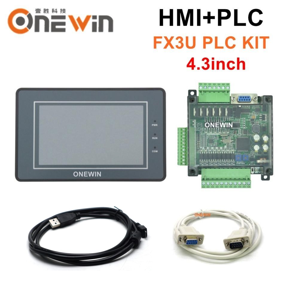 HMI タッチ スクリーン パネル 4.3 インチおよび FX3U シリーズ PLC 産業用制御ボード、ダウンロード通信ケーブル付き ONEWIN