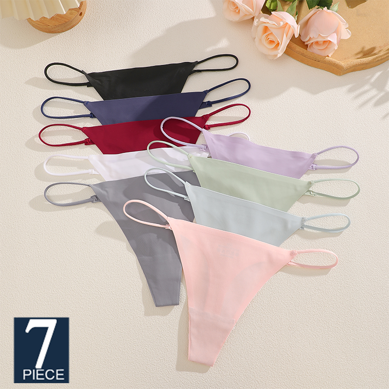 Finetoo 7 ピース/セットシームレス Tバックセクシーな薄型ストラップローウエスト高ストレッチ柔軟性パンティーセクシーな下着レディースブリーフ T バック