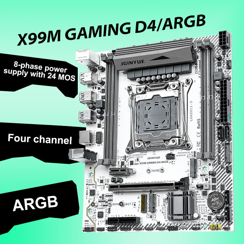 ARGB X99 ゲームコンピュータ LGA 2011-3 XEON マザーボード Intel E5 2620 2666 2670 2678 V3 V4 サポート DDR4 RECC NON-ECC メモリ NVME