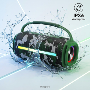 Mindpure ポータブル IPX6 防水スピーカー 20W ワイヤレス屋外サブウーファー TWS ステレオ、旅行やパーティーに最適