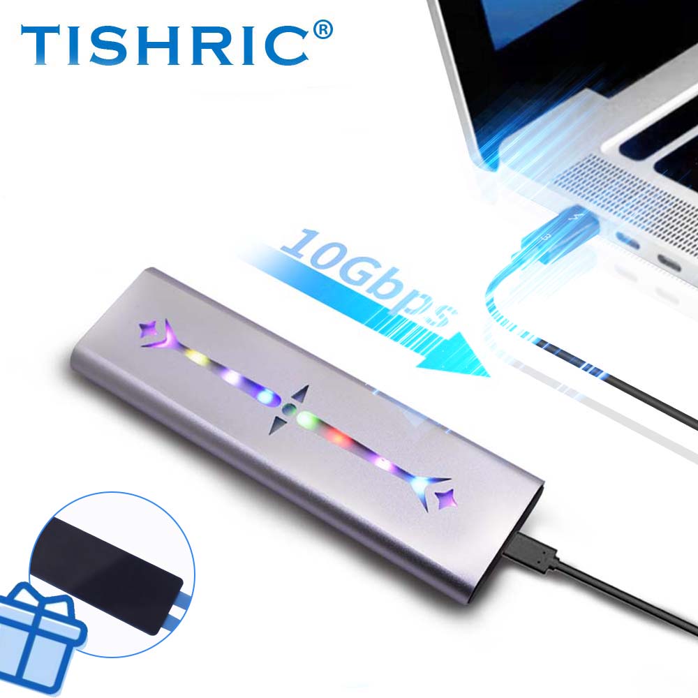 TISHRIC RGB SSD M2 NVME Enclosure 10Gbps Aluminum Alloy M/B+M Key USB3.0 To Type C External HD Case For M.2 2230 2242 2260 2280