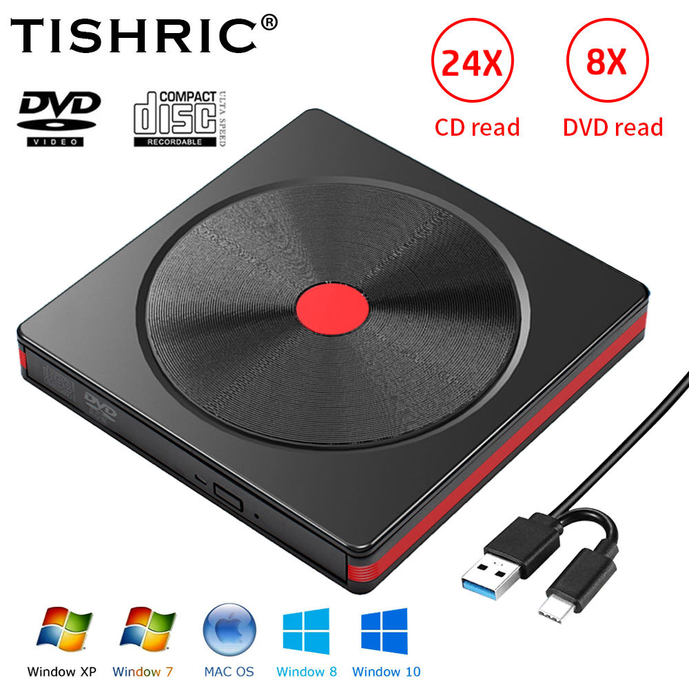 TISRIC ポータブル外部光学 DVD ドライブ DVD CD プレーヤー USB 3.0 CD リーダー DVD RW CD ライターラップトップデスクトップ PC 用