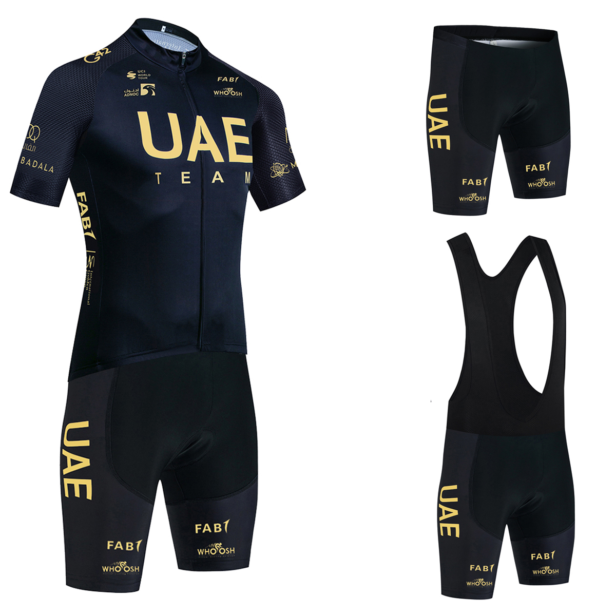 2025 ブラックゴールドサイクリングジャージ UAE チームバイクジャージショーツセット Ropa Ciclismo 男性女性夏プロ自転車マイヨ服