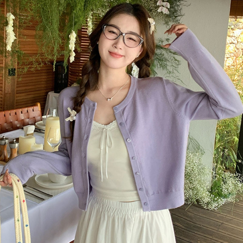 新しい長袖ニットセーター女性カーディガンセーターデ Mujer O ネックショートニットセーターカーディガン女性トップスニット Q3613