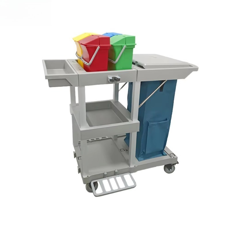 耐久性のあるプラスチック 200 ポンド容量 4 輪屋内使用クリーニング トロリー用務員カート