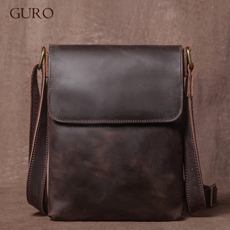 GURO 高品質本革ショルダーバッグメンズファッションクロスボディバッグクレイジーホース牛革メッセンジャーバッグデイリースモールサッチェル