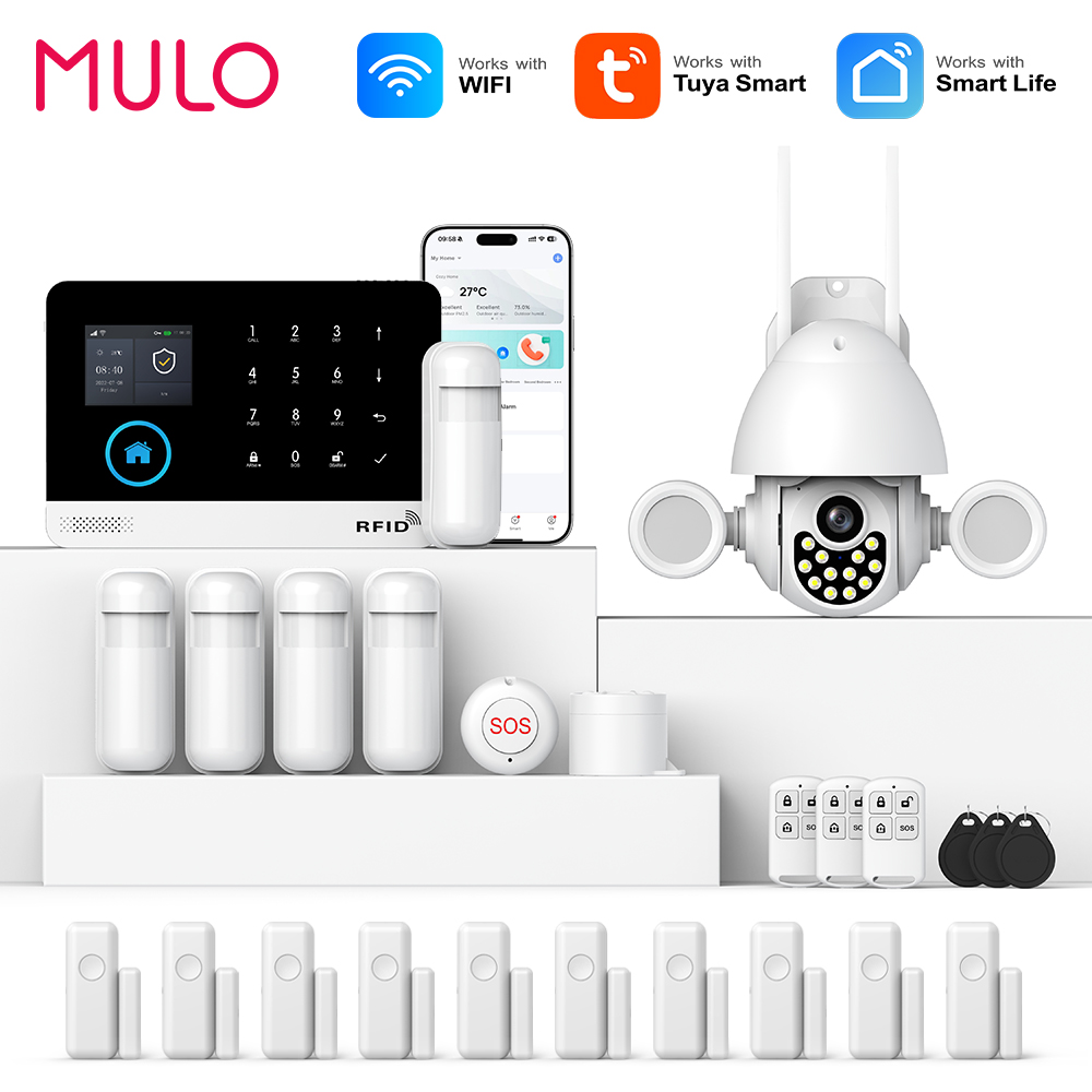 MULO 警報システム家庭用盗難セキュリティ 433MHz GSM ホーム警報ワイヤレス PG103 WiFi 警報 Tuya スマートアプリ Alexa と連携