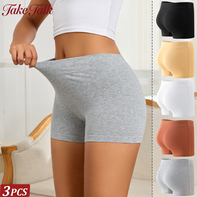 3 ピース/セット綿ハイウエスト Boyshort 安全ショーツ女性脚長抗ローリングエッジ抗摩擦通気性無地下着