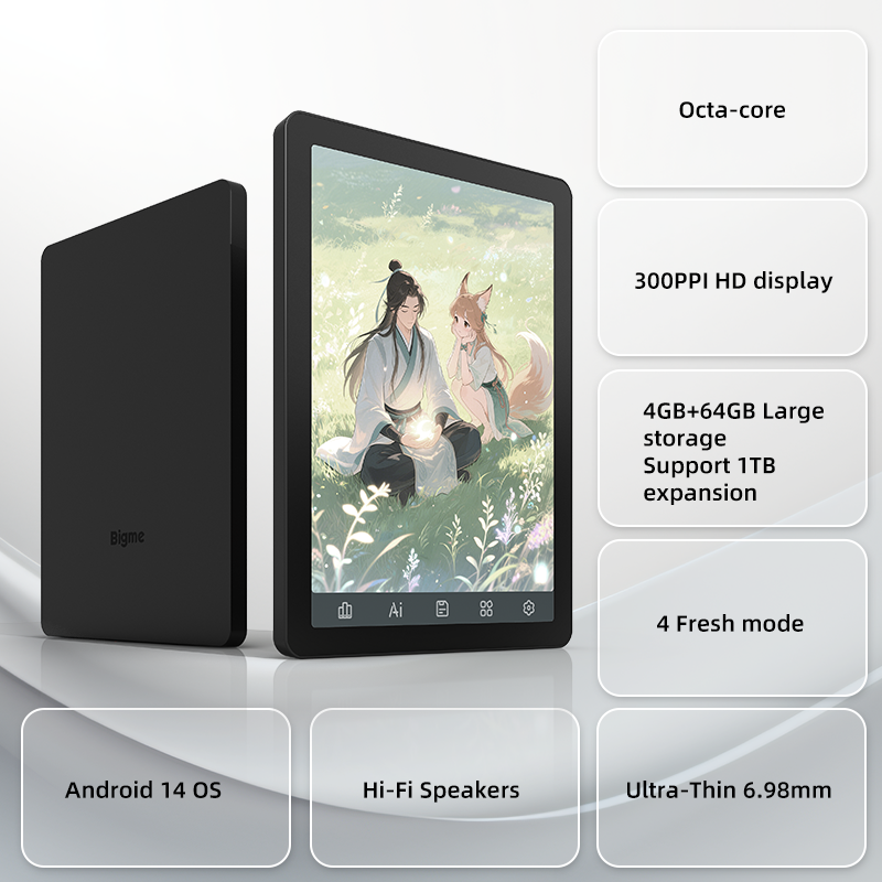 Bigme B6 電子リーダー、6 インチポータブル電子ペーパー電子ブックリーダー、300PPI 36 レベルフロントライト電子ブック、Google Play 搭載 Android 14