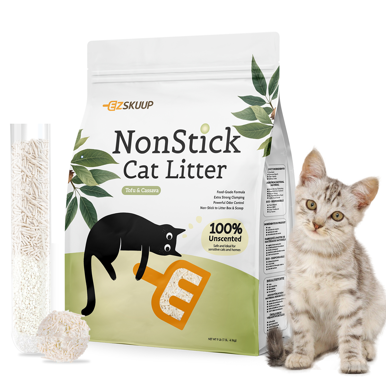 Ezskuup ノンスティック 超凝集性キャッサバ豆腐 猫砂 臭いコントロール 低トラッキング 猫砂 植物由来成分 4KG/パック