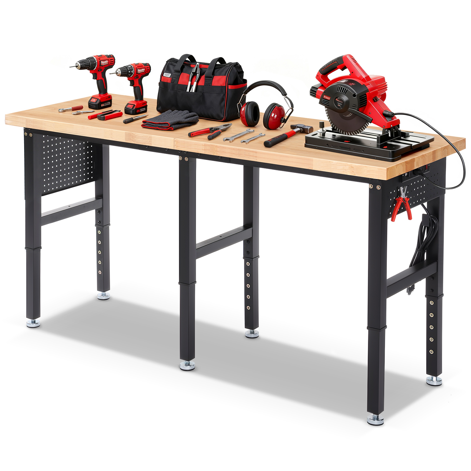 ENJOYWOOD ワークベンチ 72x24 インチ高耐久高さ調節可能なワークテーブル 電源コンセント付き