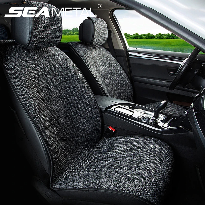Seametal リネンカーシートカバーアンチスリップ亜麻自動車シートクッション通気性シートプロテクターユニバーサル Suv セダンピックアップトラック