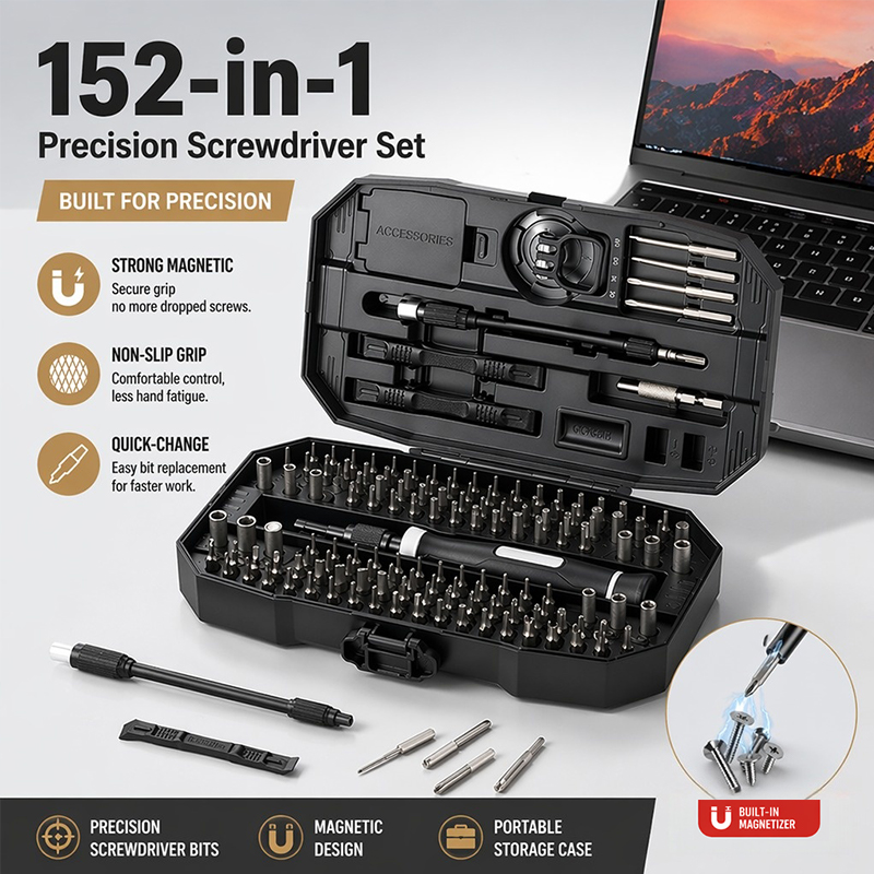 152 in 1 精密磁気ドライバーセット修復ツールキット フレキシブルシャフト付き 電話、ラップトップ、PC ゲームコンソール用 時計 T5 T6
