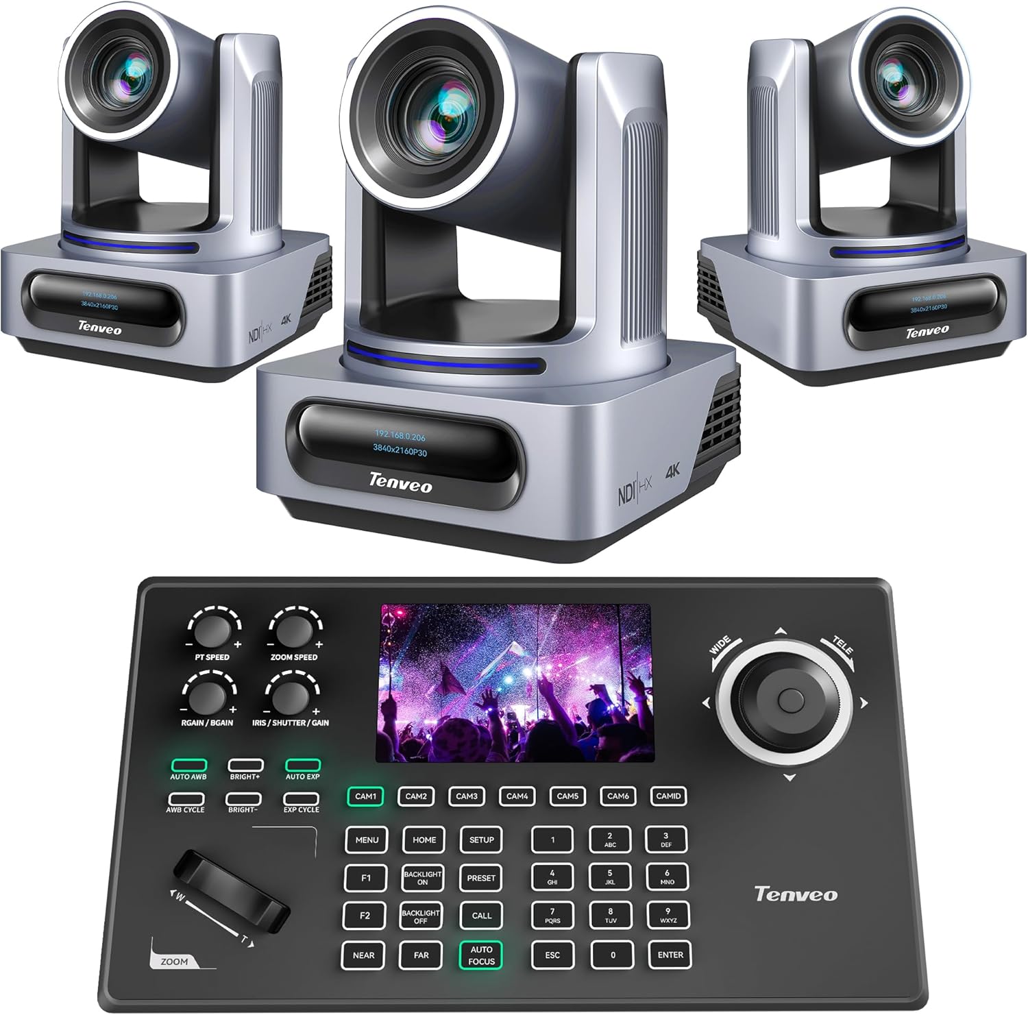 4K NDI PTZカメラとKB200MAX PTZコントローラーのバンドル/キット 3個 4K 20倍AIトラッキング NDI/SDI/HDMI/USB3.0/LAN/PoE PTZカメラ(3個)