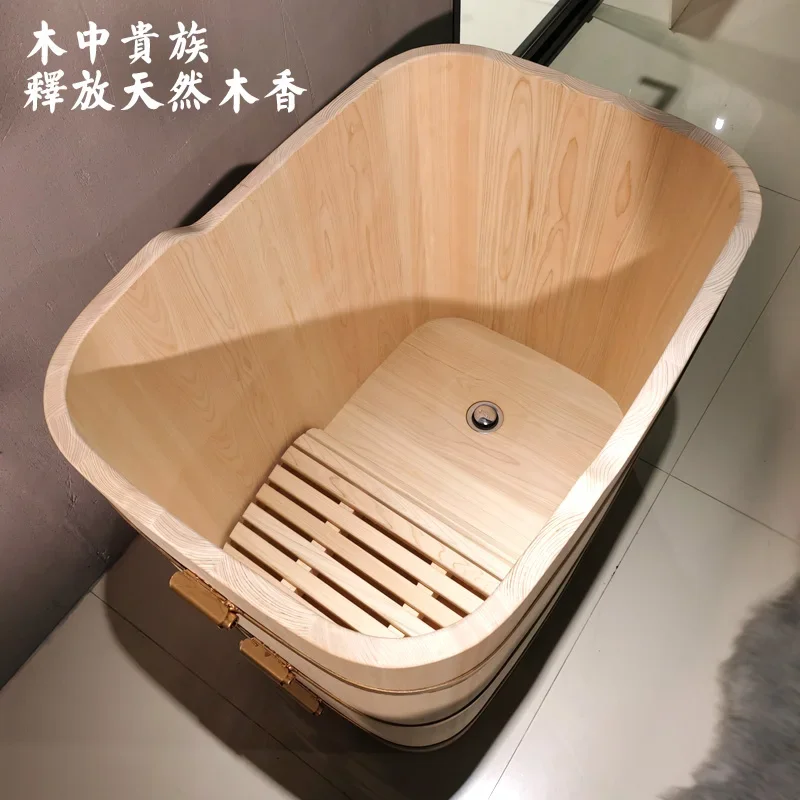 TAO タオ 日本のバスバケツ、バスタブ、ジュニパーウッド無塗装大人用バスバケツ、家庭用小型アパートバスバケツ