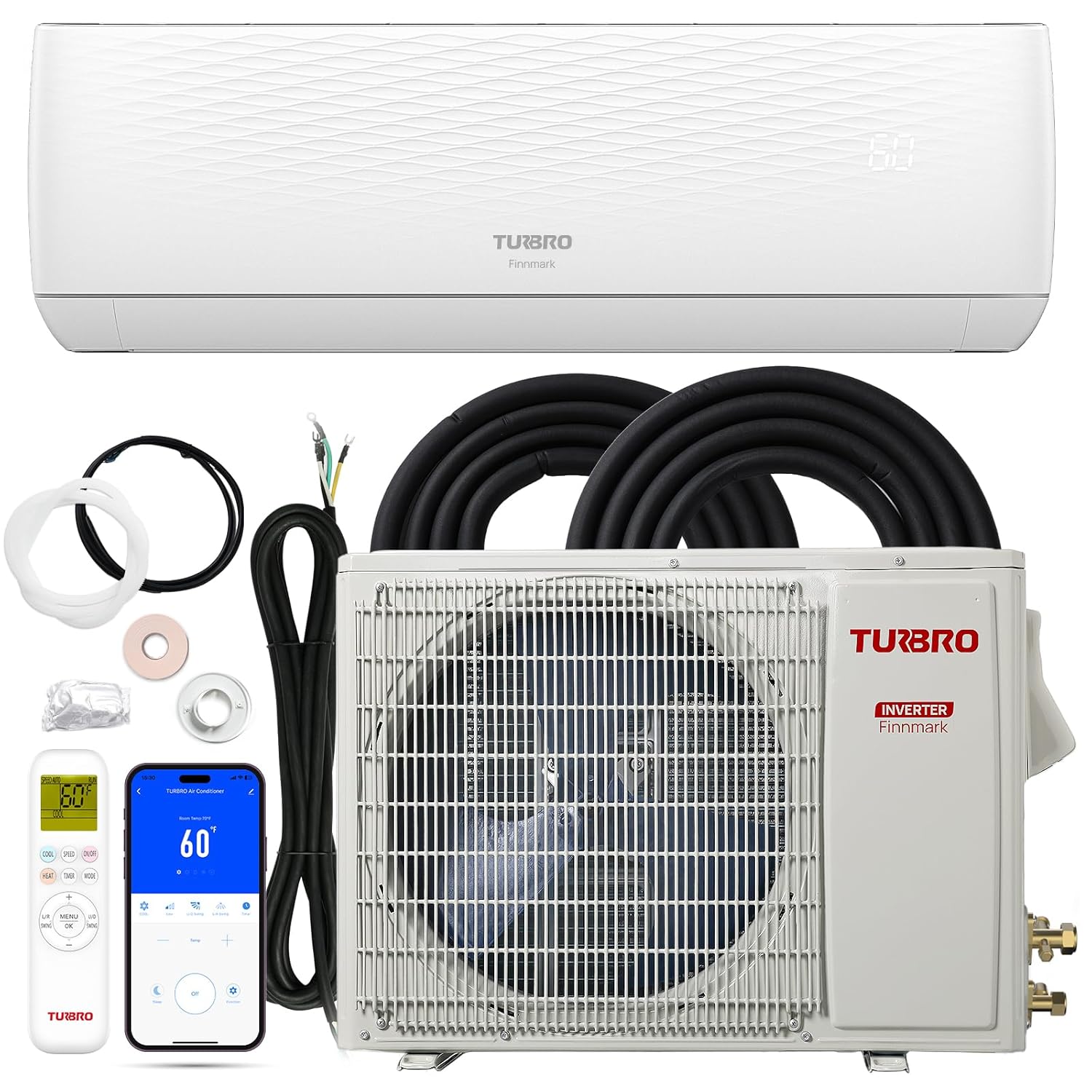 12,000 BTU ダクトレス ミニ スプリット AC/ヒート ポンプ、20 SEER2 115V 1 トン インバーター エアコン、プレチャージ エバポレーター、カスタマイズ
