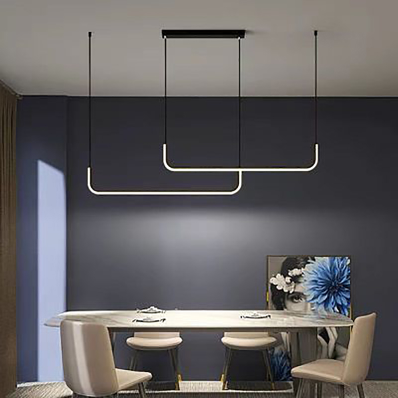 現代の LED ストリップシャンデリアライトレストランキッチン装飾天井ゴールドペンダントリビングルーム照明屋内ランプ光沢