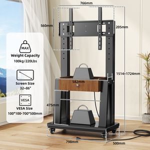 モバイルテレビスタンドカート高さ調節可能なテレビマウントブラケット 32-86 インチ画面ディスプレイモニター用引き出し付き
